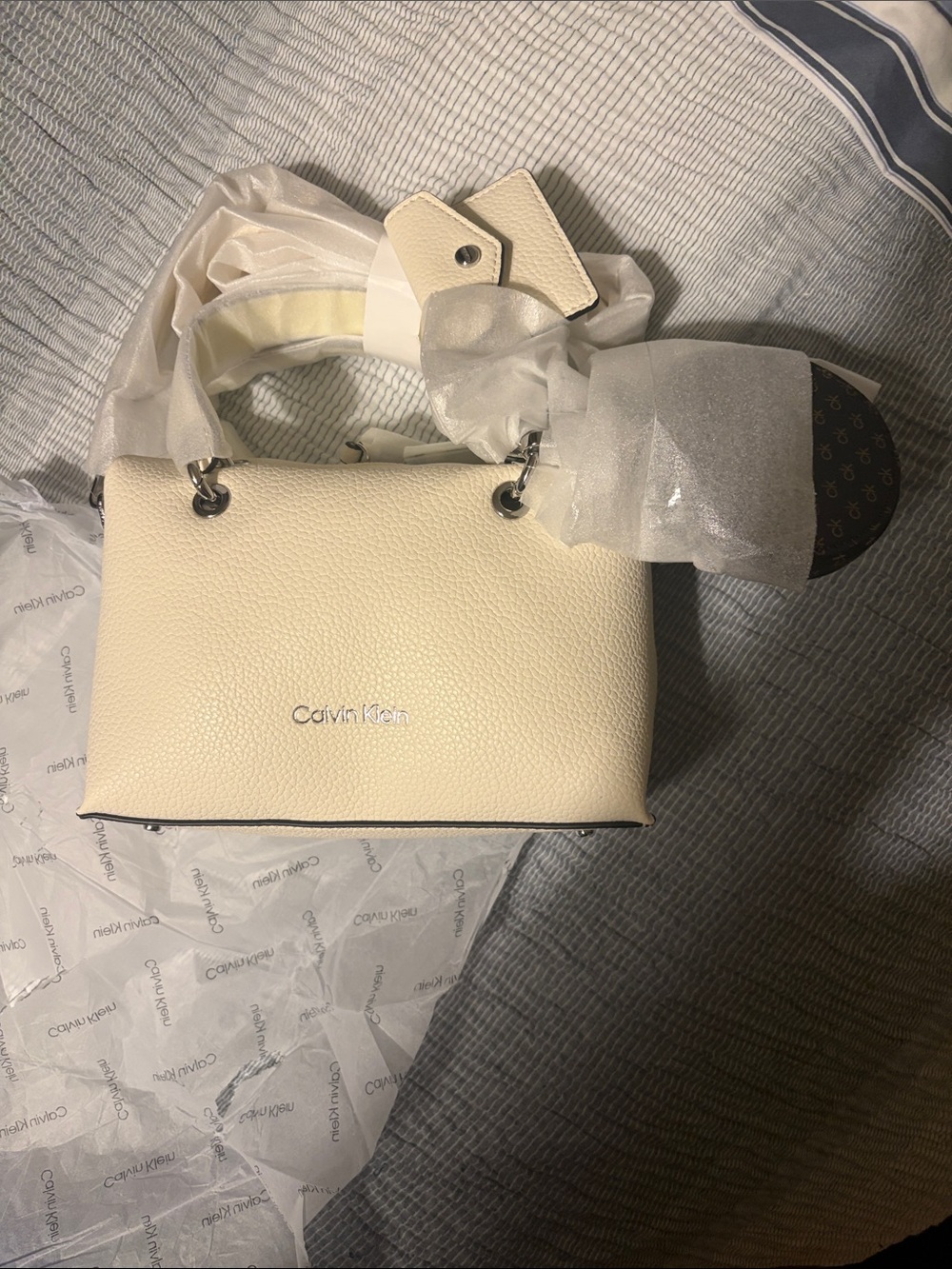Calvin Klein Cream Pebbled Leather Crossbody